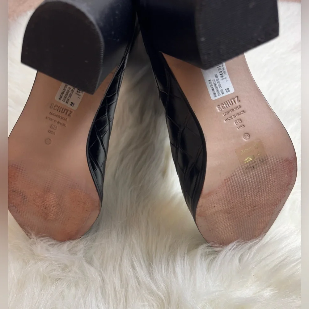 New Schutz Maryana Block Wide Crocodile Boot Black Chunky Heel Point Toe Western - Picture 5 of 6